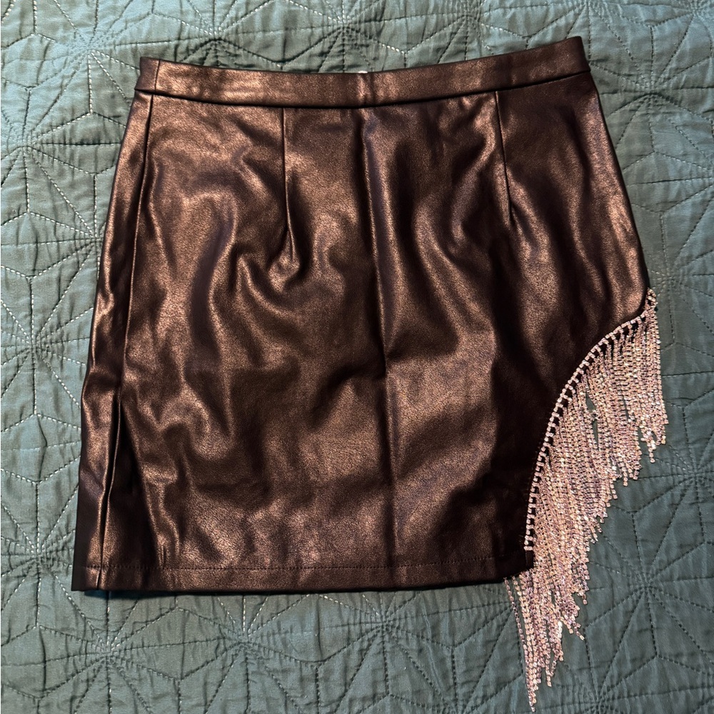 Buddy Love Metallic Black Mini Skirt with Fringe